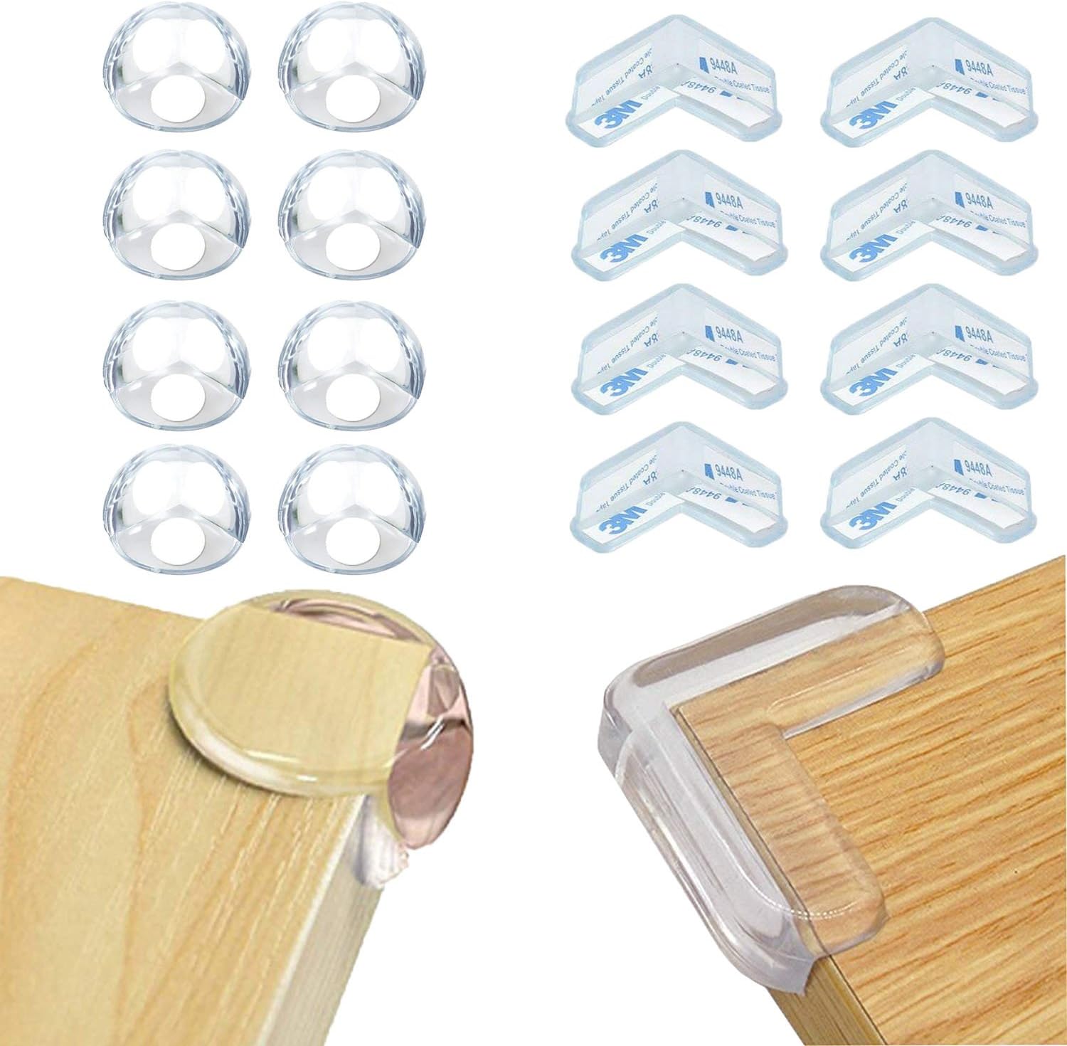 Amazon Leesentec 16個セット L型8個 丸型8個 コーナークッション 透明で柔らかい 家具コーナーガード 赤ちゃん 子供 年配の方ケガ防止 台所 机 テーブル テレビ台や戸棚などの家具の角を保護して 高いクッション性 粘着力が抜群 両面テープ付き コーナー