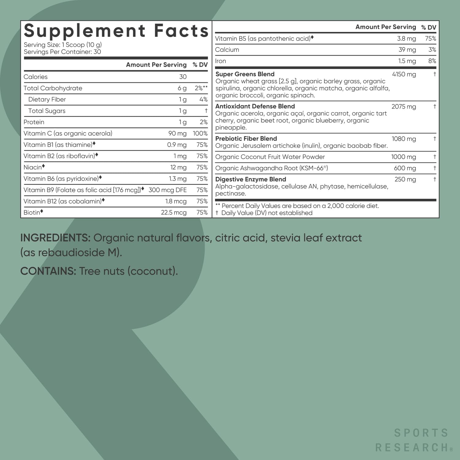 71d7N-XvPSL._AC_SL1500_ Sports Research® Organic Greens Superfood Powder w/Spirulina & Chlorella, Adaptogens, Enzymes, Probiotics & 8 VIT Bs for Gut & Mood Support* - Vegan, Sugar-Free & Low-Cal Original 30 Servings