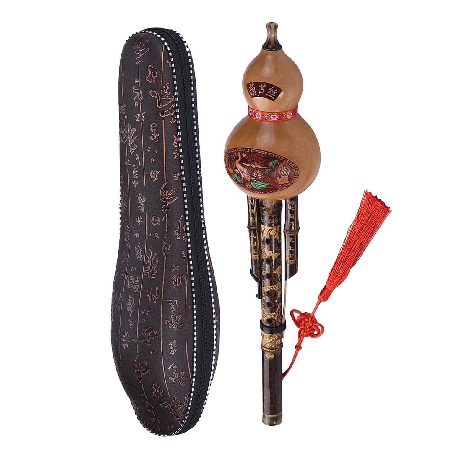 Hulusi Flute Ręcznie Robiony Czarny Tykwa Dyniowy Flet Etniczny Instrument Muzyczny Klucz C Z Etui Dla Początkujących Melomanów(Type A)