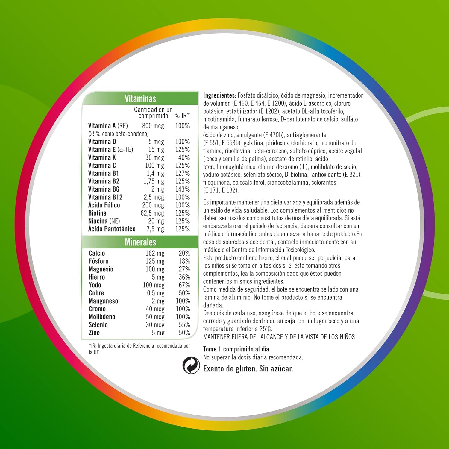 Multicentrum Adultos y Adolescentes, Multivitamínico, Sin Gluten, 180 | Multivitamínico y multimineral, adultos y adolescentes, sin gluten, sin lactosa, 180 comprimidos