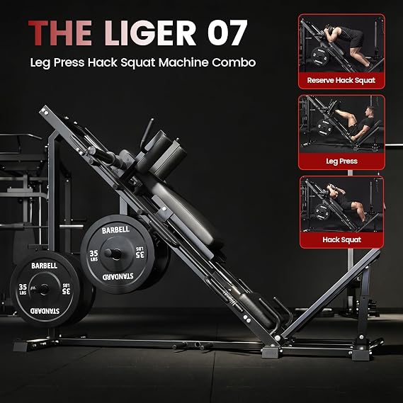GMWD Leg Press Hack Squat Machine Combo, Leg Exercise Machine with Linear Bearing, 45-Degree Lower Body Special with Weight Storage for Quads, Hamstring, Glutes, Calves, Home Gym Leg Day Equipment