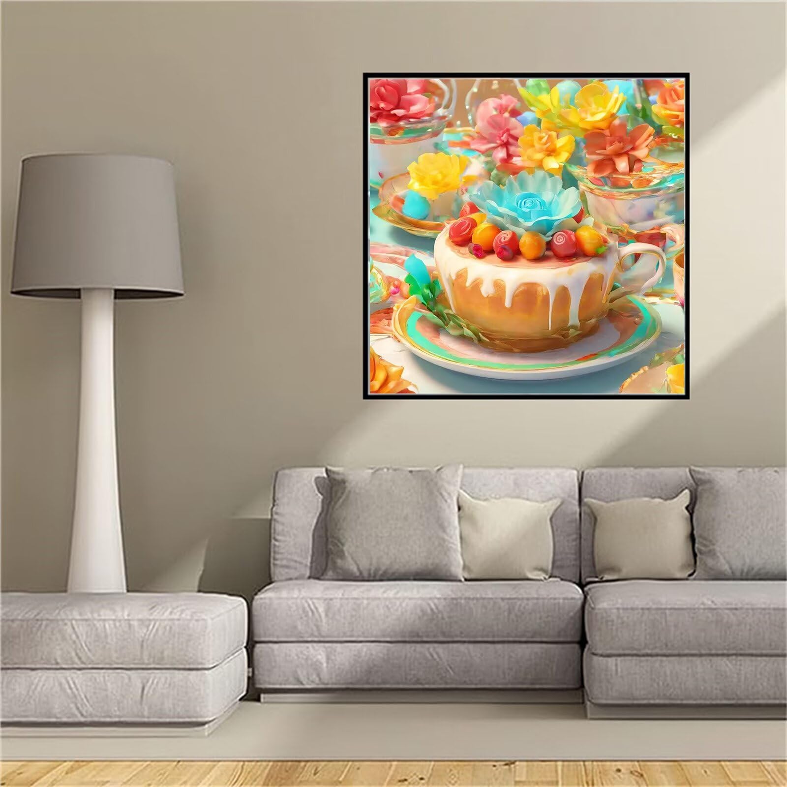 Diamond Painting Fleur de gâteau grand format 75x75cm avec strass complet pour adulte