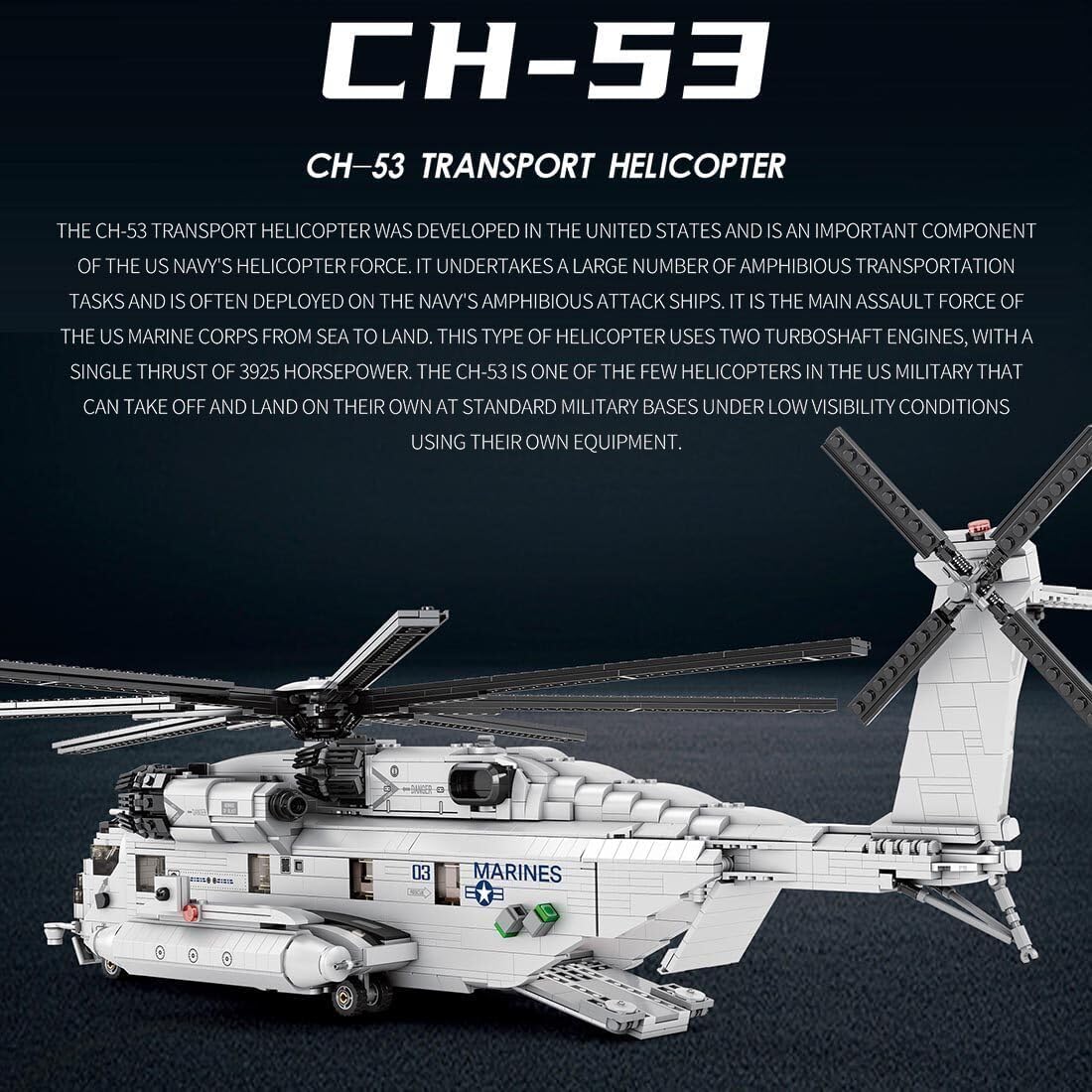 Technik Hubschrauber Bausteine Sets, 1/35 2192 klemmbausteine CH-53E Super Stallion Helikopter Modellbausatz, Militärische Flugzeug für Erwachsene, Kompatibel mit Großen Marken