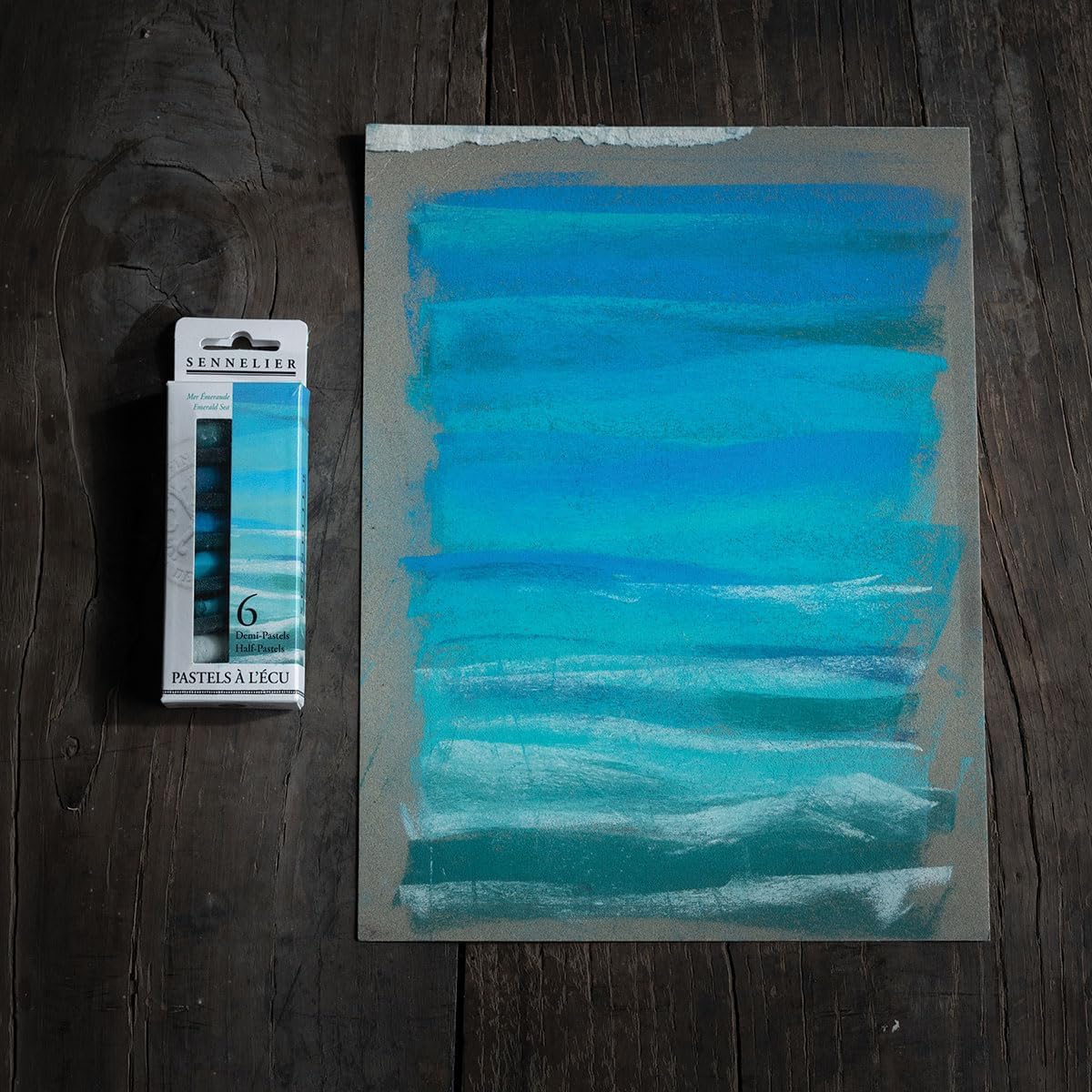 SENNELIER Extra-Soft French Pastel for Professional Artists, Emerald Sea inspired Half Pastel Set of 6