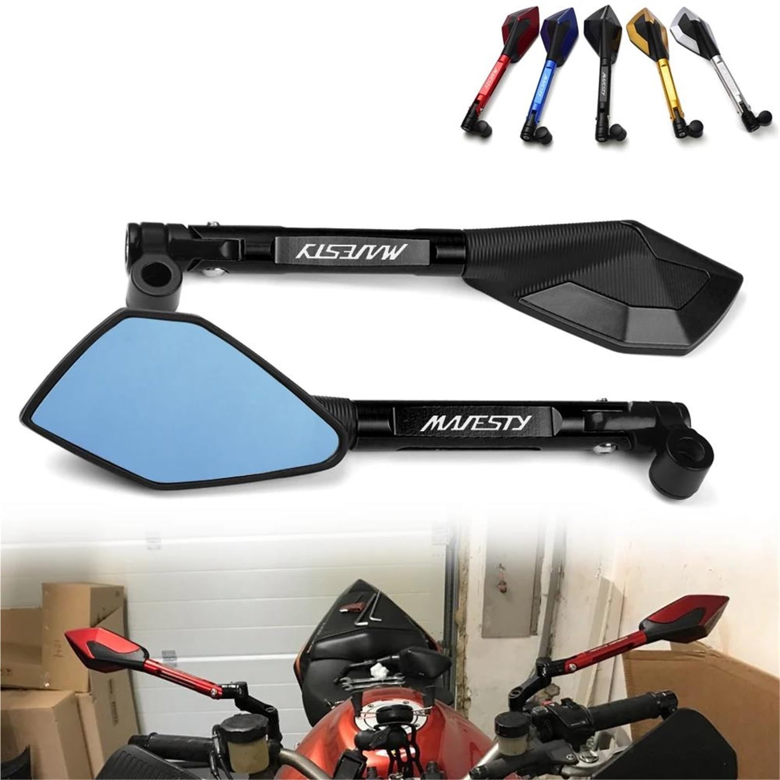 Retrovisores Antideslumbrantes Ojo Halcón Azulado Manillar Motocicleta,Accesorios Para YAMAHA Majesty 125 250 400 Yp400(Black)