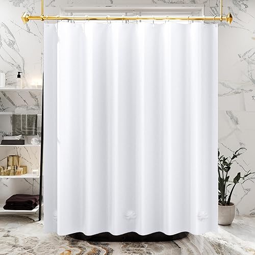 Miniatura 8 de AmazerBath - Cortina de ducha blanca, 72 x 78 pulgadas, cortina de ducha de PEVA, impermeable, pesada, gruesa, con 3 piedras grandes transparentes y