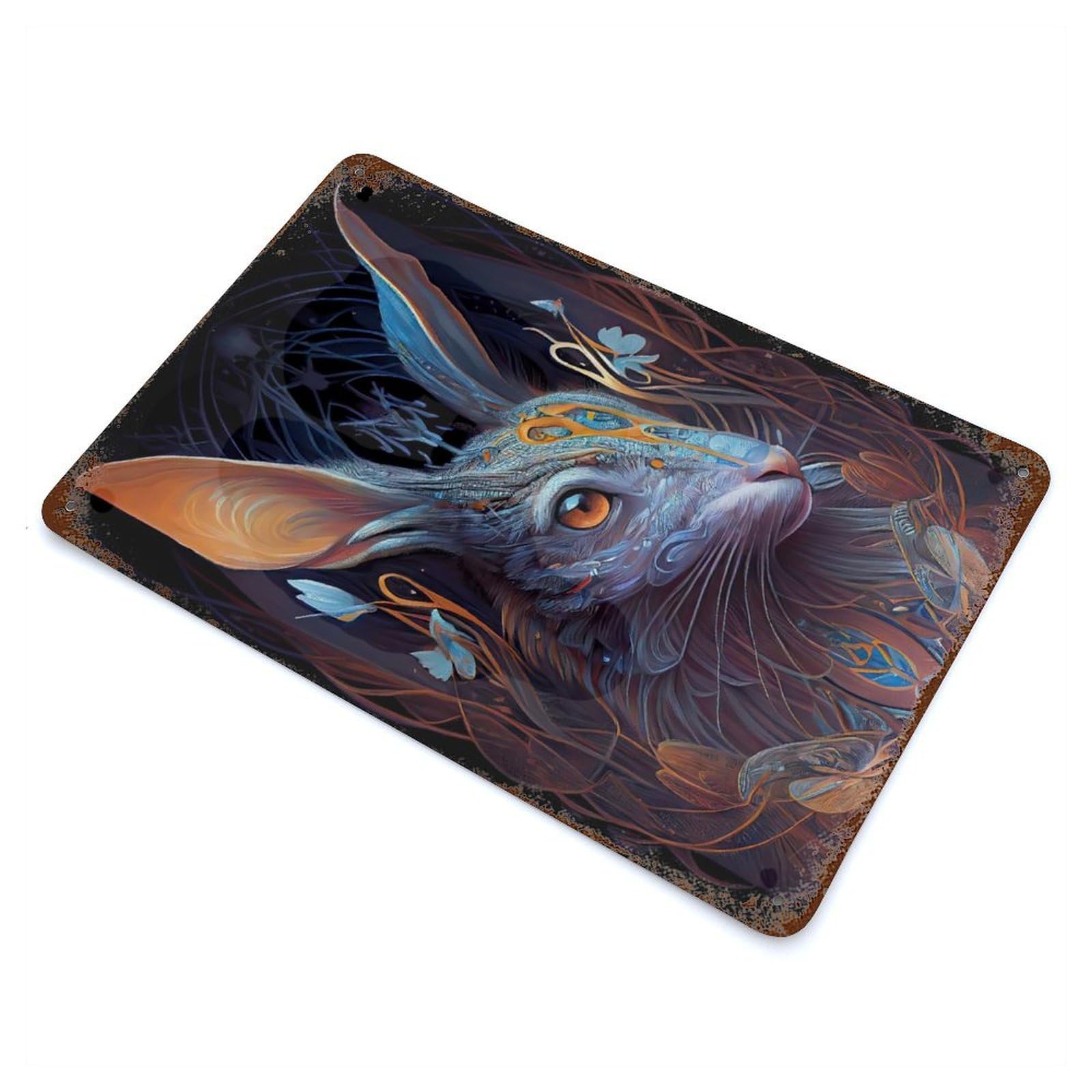 Beautiful Colorful Rabbit Rust Effect Tin Sign 11.8"x7.9", Ideal for Garage, Bar And Workshop Decor