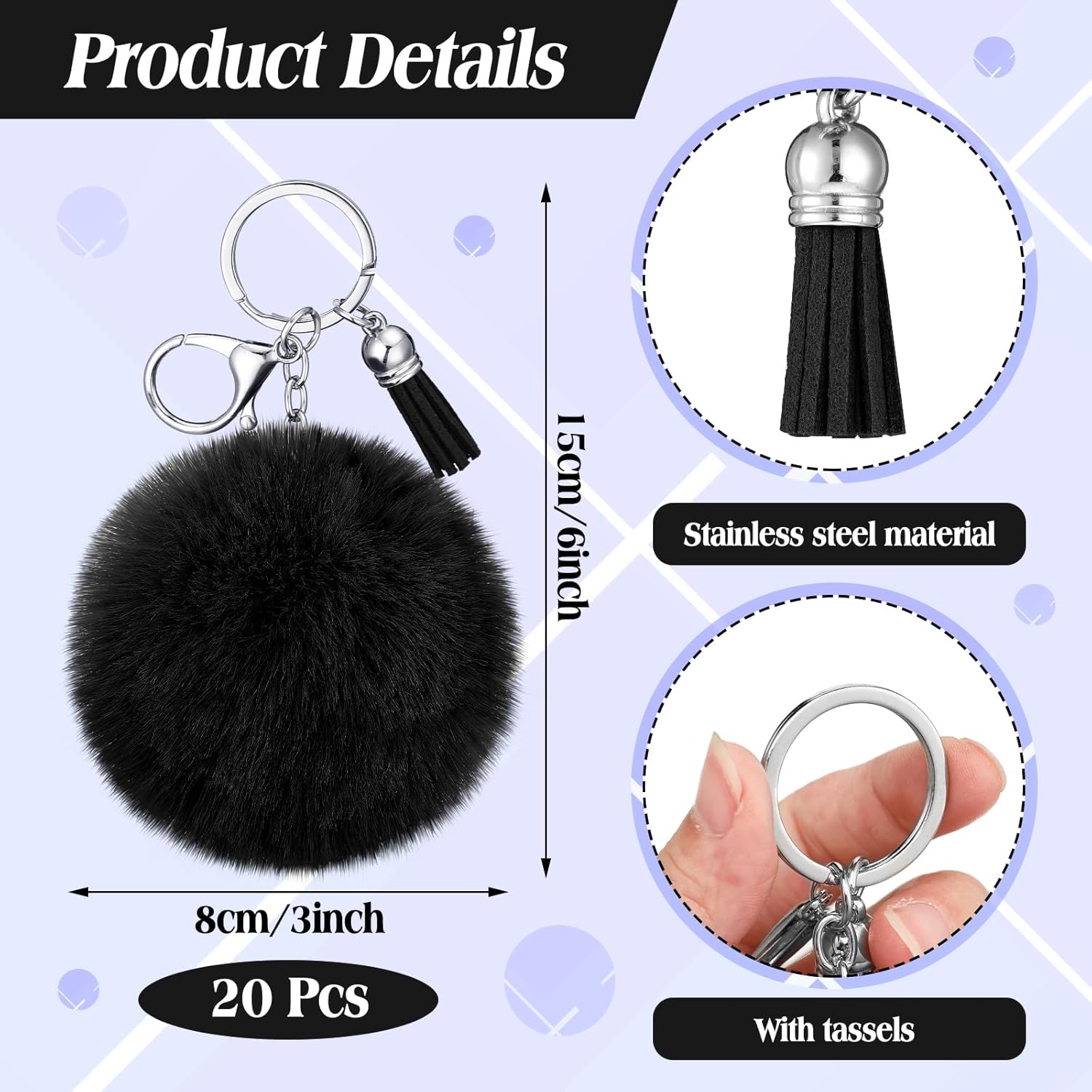Nosiny 20 Pcs Cheer Faux Pom Pom Keychains Cheer Team Keychains Gifts Bulk Cheerleading Keyring Charm with Tassel for Cheer Team Sport Accessory - Image 2