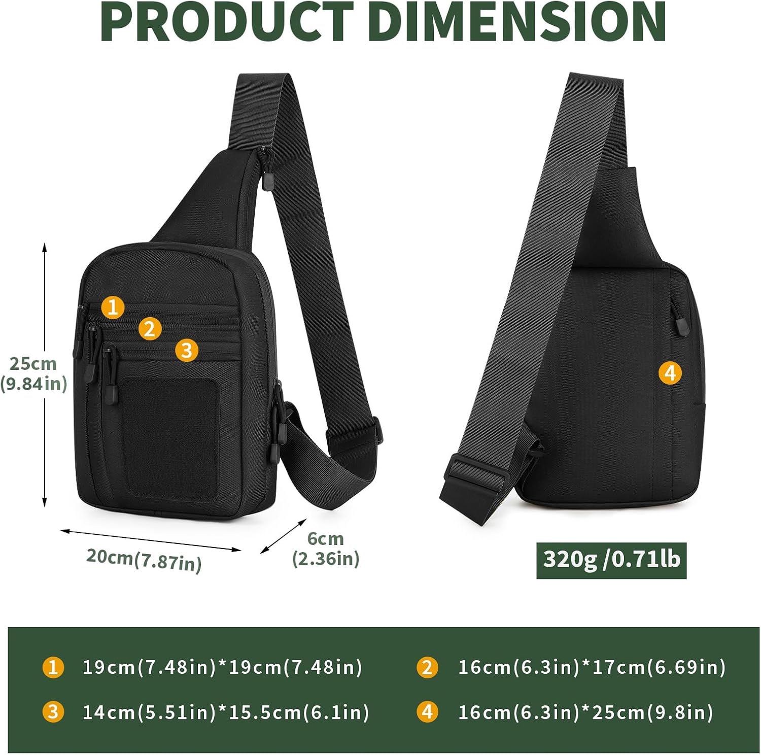 CamGo Tactical Sling Bag Military EDC Crossbody Pack Small Shoulder Bag with Concealed Carry Holster for Hunting Shooting - Image 3