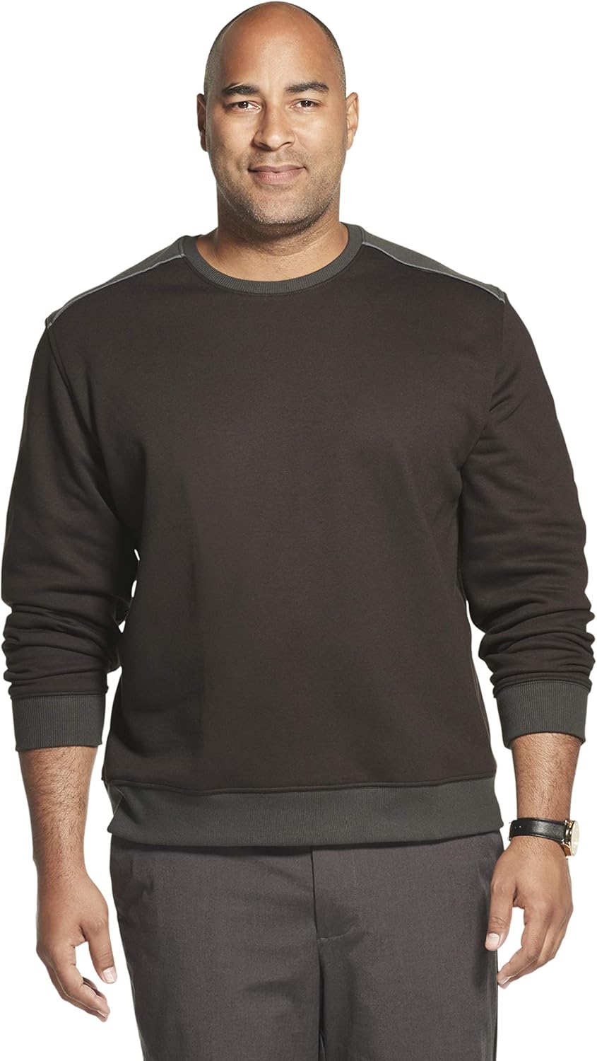 Van Heusen Mens Big and Tall Long Sleeve Flex Fleece Blocked Crewneck Pullover