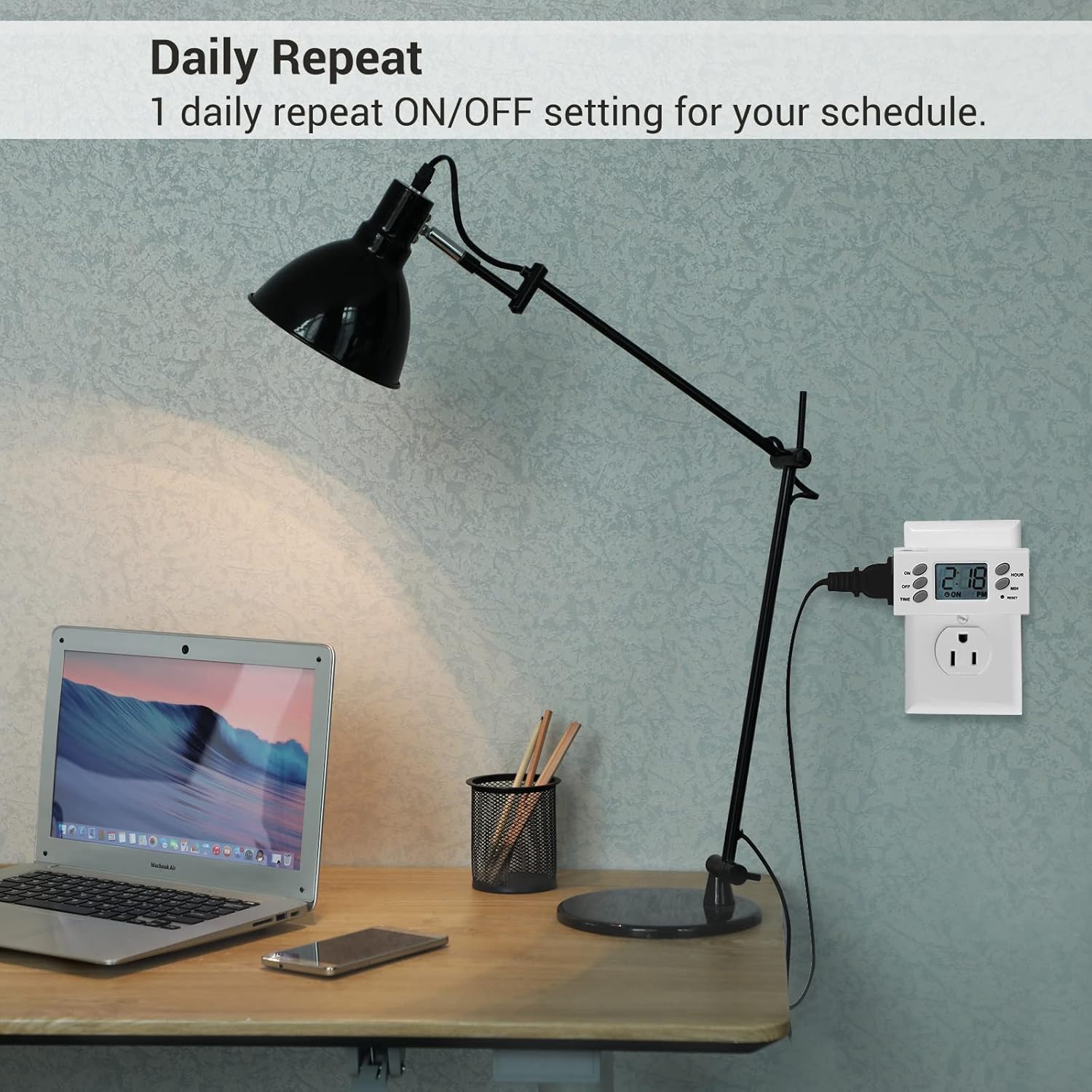 DEWENWILS 24 Hour Outlet Timer, 125V 15A 1000W Timers for Electrical Outlets, 1 Polarized Outlet, Digital Light Timer for Indoor Lamp, Fan, Aquarium, 1/2 HP, 2 Pack, UL Listed - Image 7