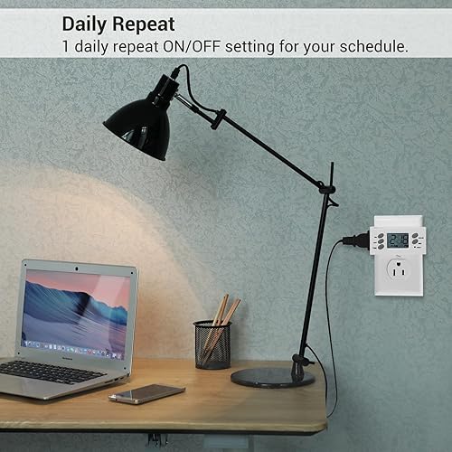 Miniatura 8 de DEWENWILS - Temporizador para interior, programable digital, interruptor temporizador con 1 toma polarizada, barra de ahorro de espacio para luces