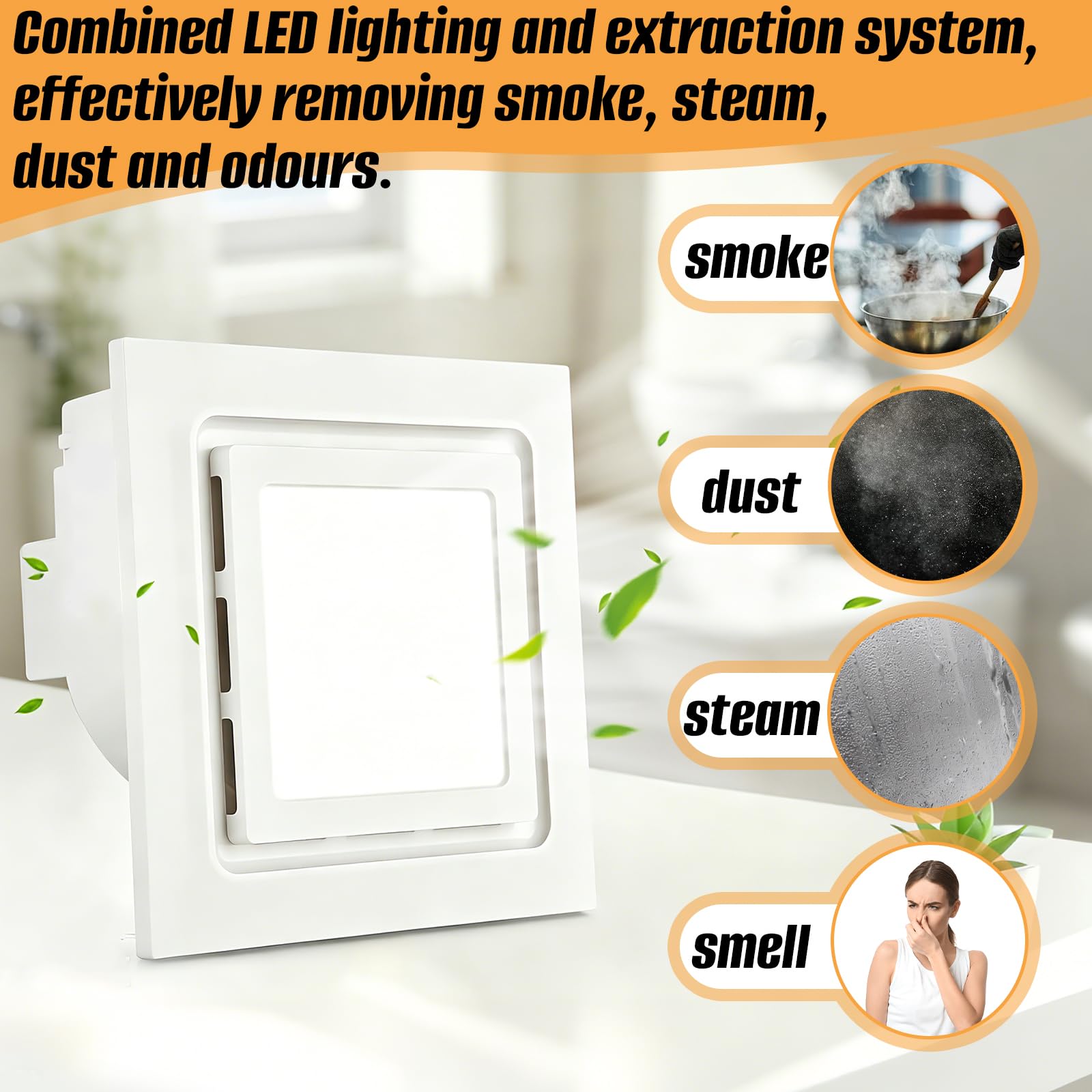 Wentylator łazienkowy 254 mm z oświetleniem LED, 3 kolory światła regulowane, otwór montażowy 254 mm / 10 cali, wentylator wyciągowy 110 CFM, 6000 K 1000 lm, bardzo cichy wentylator łazienkowy 1,0
