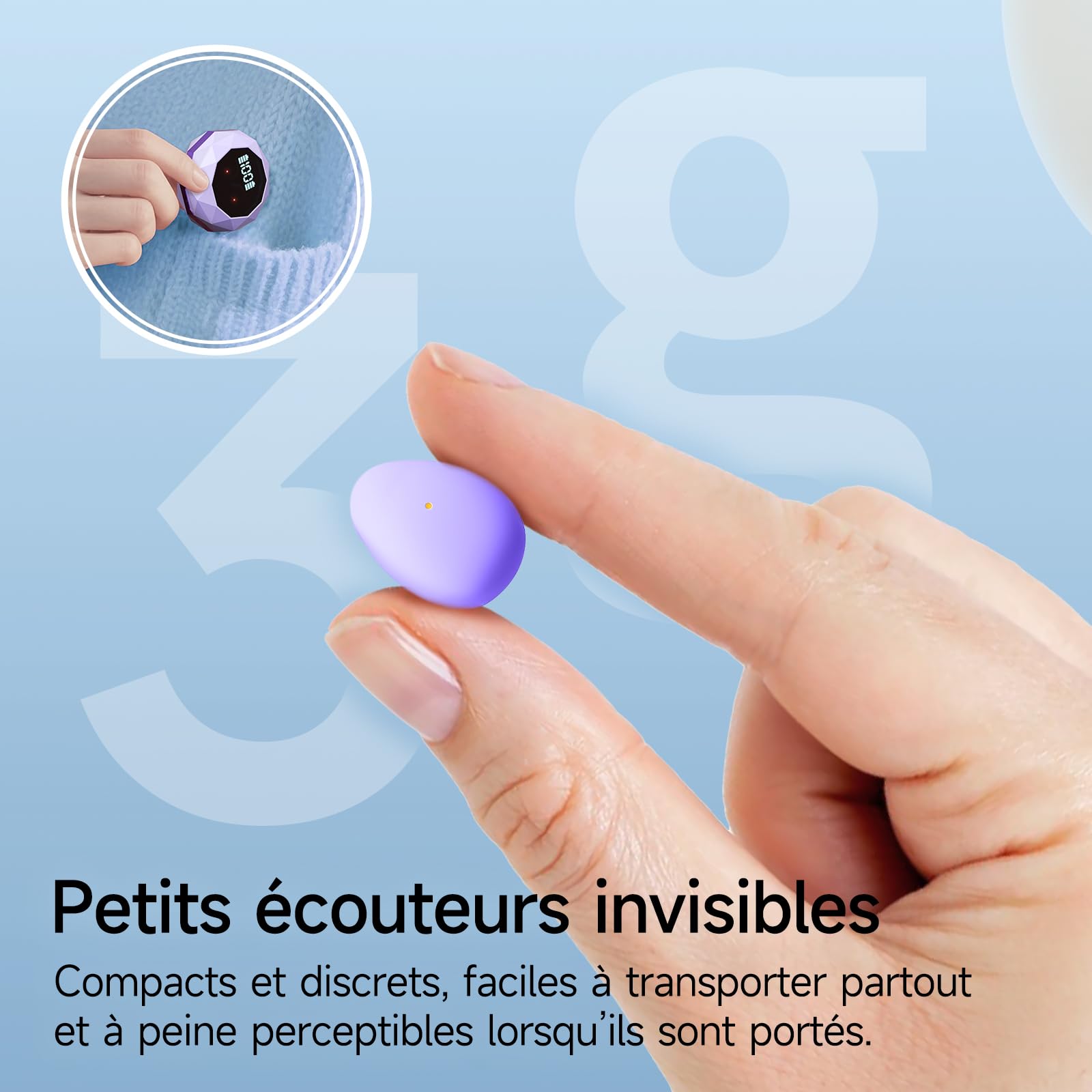 Casque de Sommeil, Mini écouteurs pour Dormir, Casque Bluetooth 5.4 sans Fil pour dormeurs latéraux, indicateur de Puissance pour l'entraînement, Le Travail, Les Voyages (Violet)