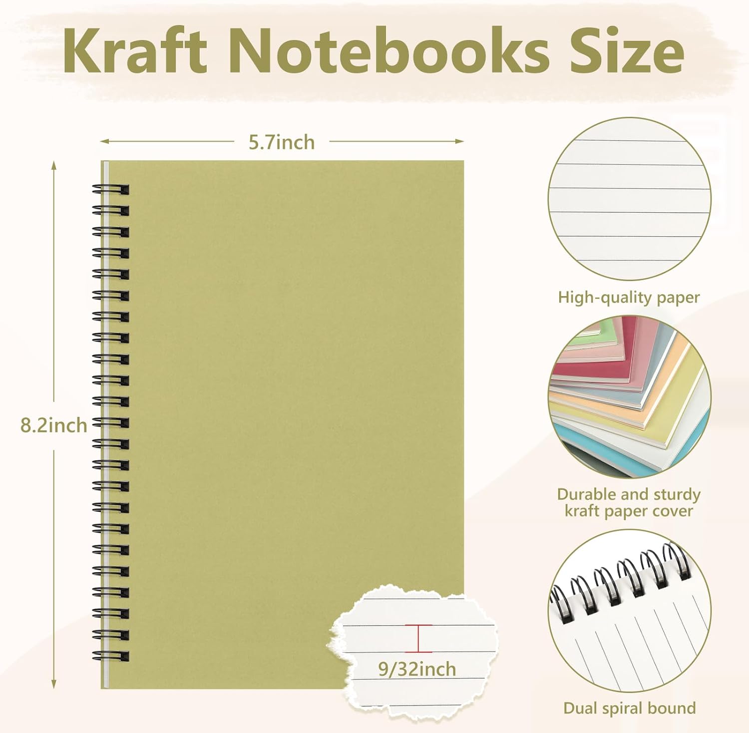 Fuutreo 24 Pcs Spiral Notebook for Work A5 8.3 x 5.7 Inch College Ruled Spiral Journal Notebook Kraft Cover, 12 Color, 60 Sheets, 120 Pages for Office School Supplies(Gemstone Color,Classic)
