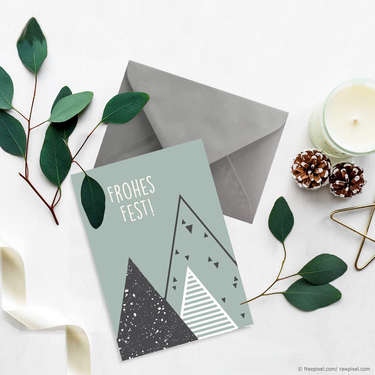 Juego de 200 tarjetas de Navidad sostenibles DA6 azul con árboles de Navidad y texto – Tarjetas plegables con sobres DC6 gris oscuro (gris) con adhesivo húmedo – saludos de Navidad para empresas y