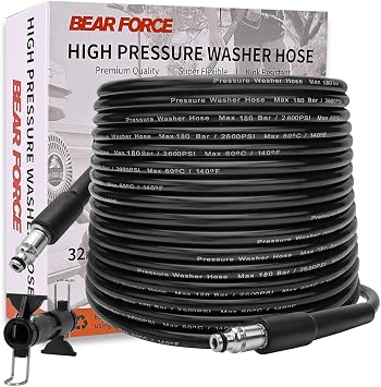 BEAR FORCE Replacement Pressure Washer Hose 10 m * 180 Bar, Extension Hose, Compatible with Bosch, Black&Decker, AR, Michelin, Stanley, Mac Allister Pressure Washer