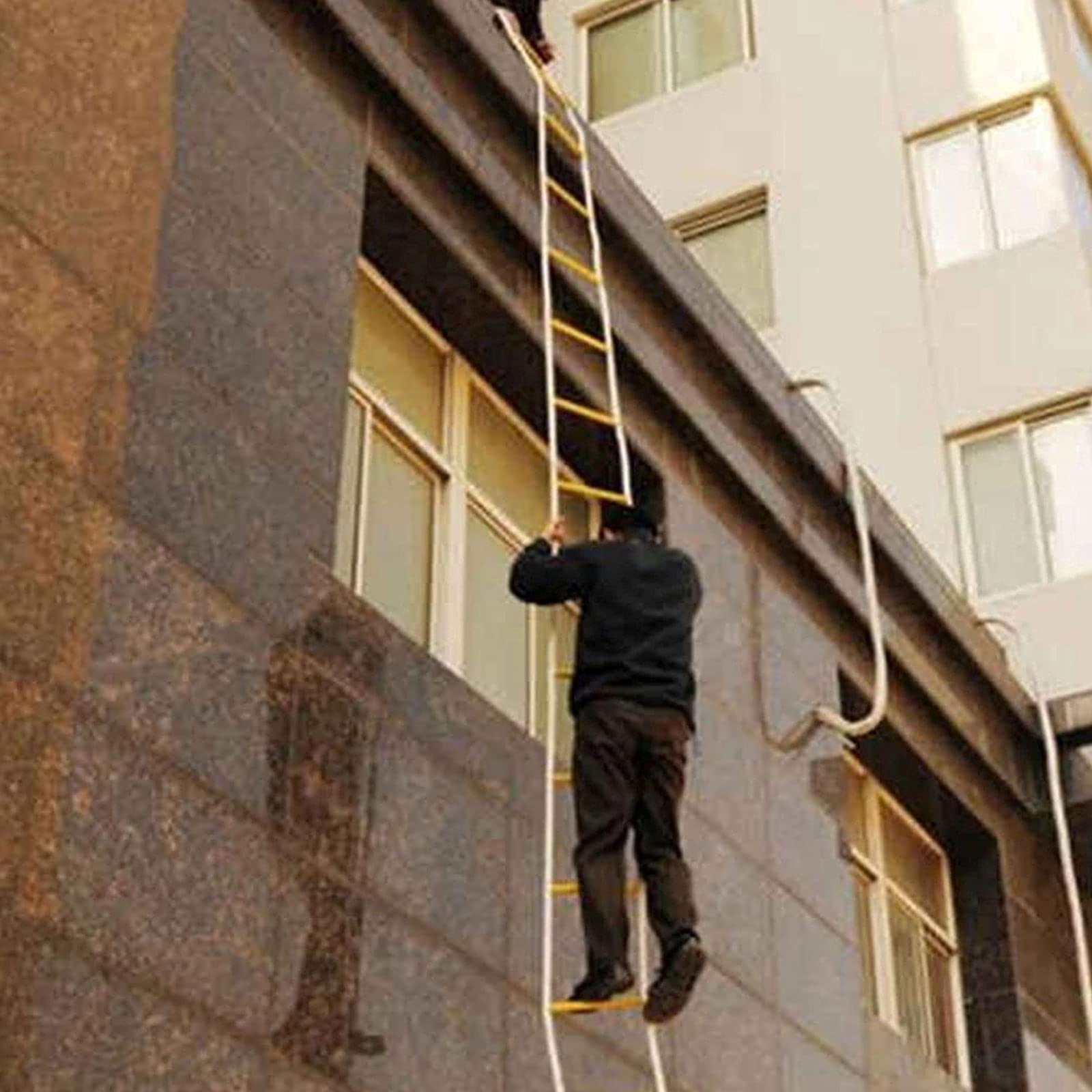 Scala antincendio da 20 Metri - Scala di Sicurezza in Corda ignifuga e Antiscivolo, Adatta a Bambini e Adulti, dispiegamento rapido, Facile da Usare, Dotata di Copertura di Sicurezza per Una