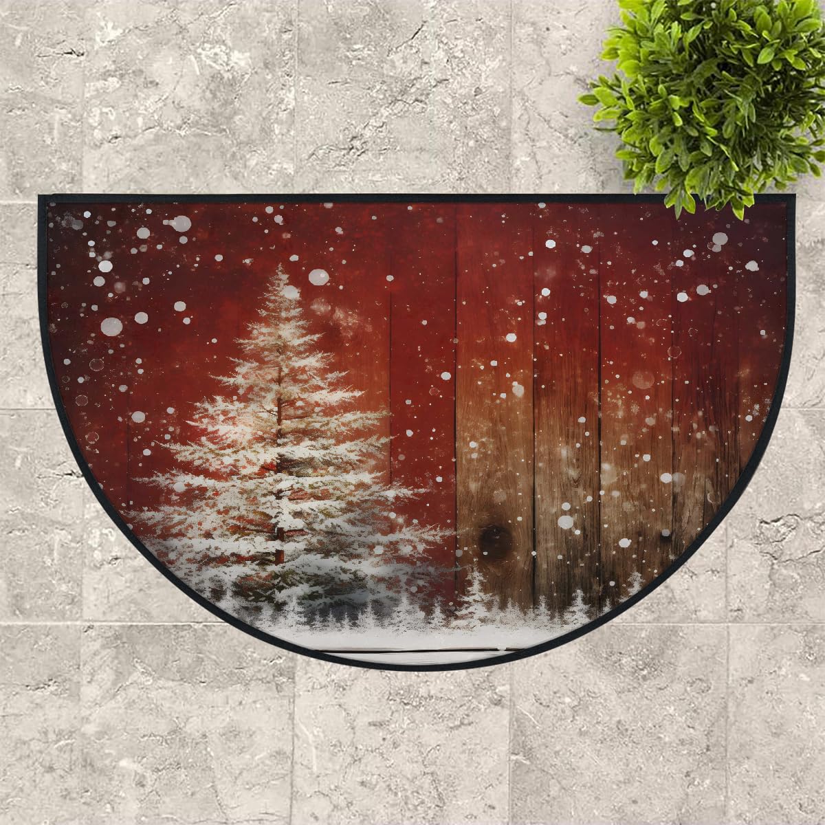 Mexpekil Paillasson en demi-lune en bois rustique pour intérieur et extérieur - Lavable - Absorbant la saleté - 100 x 160 cm