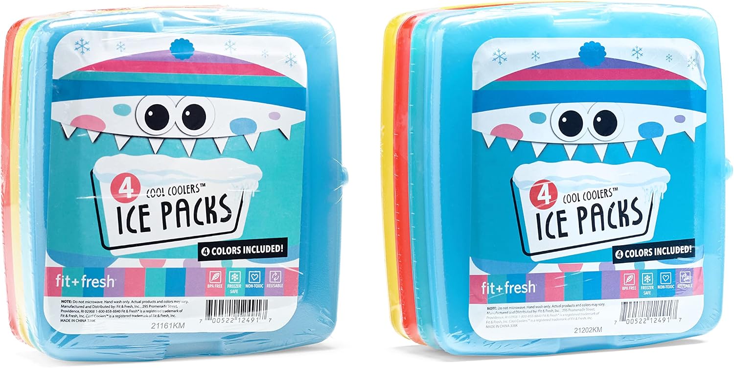 Cool Coolers by Fit + Fresh, Reusable & Long-Lasting Slim Ice Packs, Perfect Addition To Your Lunch Box, Camping Accessories, Insulated Lunch Bag, Beach Cooler Bag & More, 8PK, Rainbow