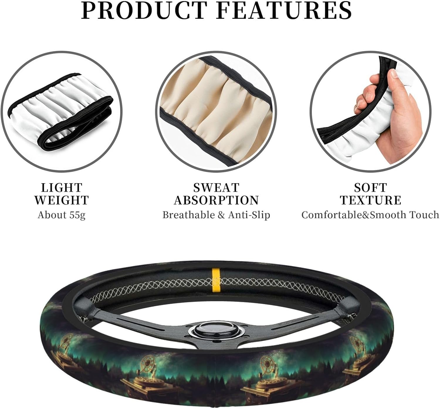 Dream Music Box Car Elastic Steering Wheel Cover Universal 15 Inch Vehicle Stretch Steering Wheel Cover Protector for Men Women Car Protective Cover Novelty Cars Interior Accessories image 2