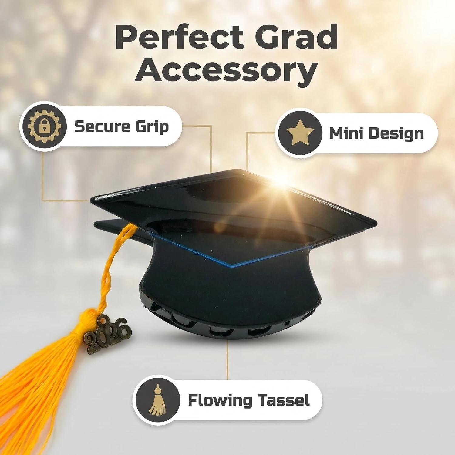 Graduation Cap Tassel Hair Clip, Mini Matte Black Mortarboard Hair Claw with Gold Tassel, Hair Barrettes for Women, Class of 2026 Graduation Ceremony Party Photo Gift Hair Accessories (2)