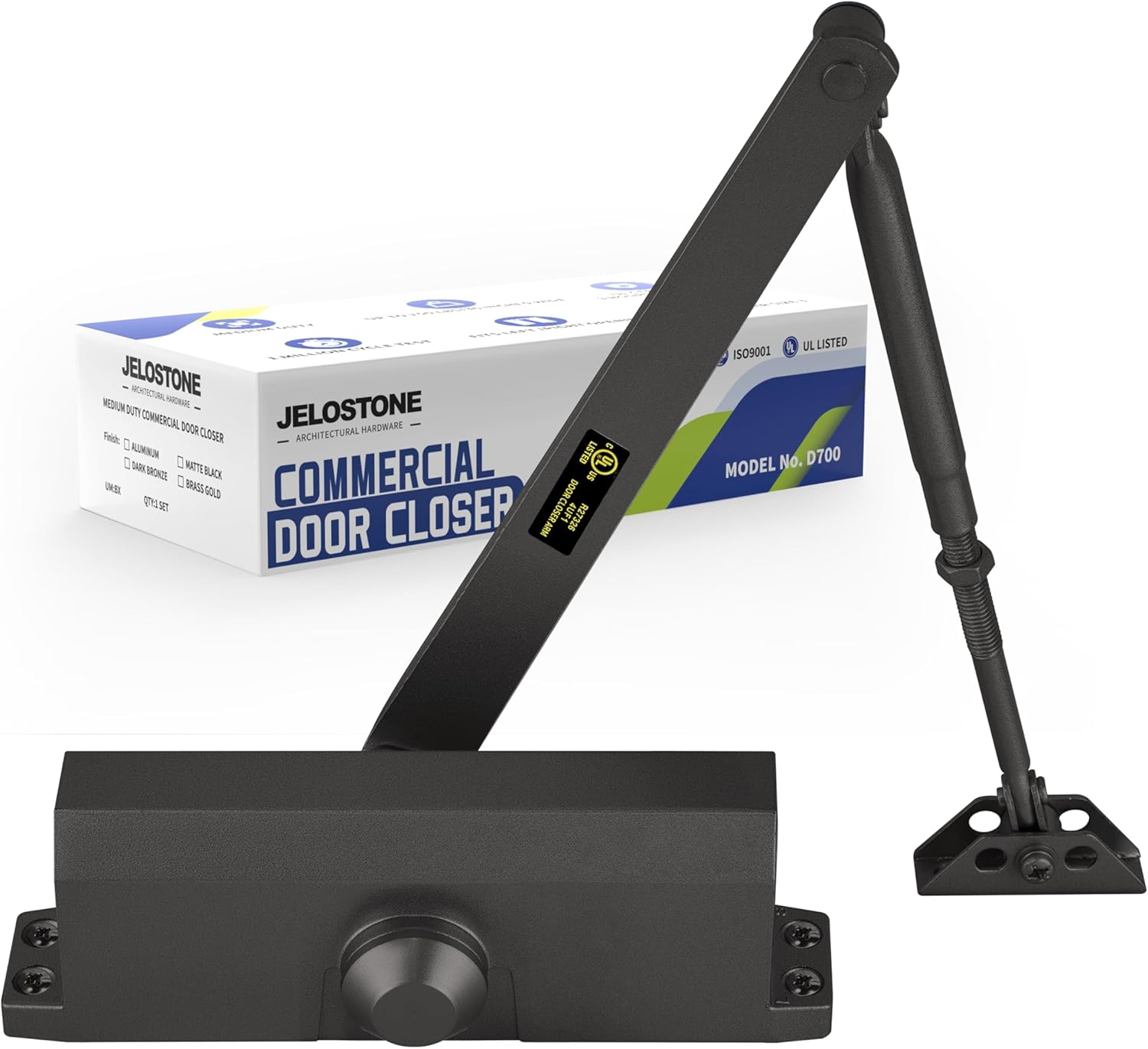 Medium Duty Commercial Door Closer D700, 3 Valves Closing/Latching/Backcheck, UL 3 Hour Fire Rated, Fixed Size #3 Spring Power, Door (55-150LB/33-36 in), Indoor/Outdoor (Dark Bronze)