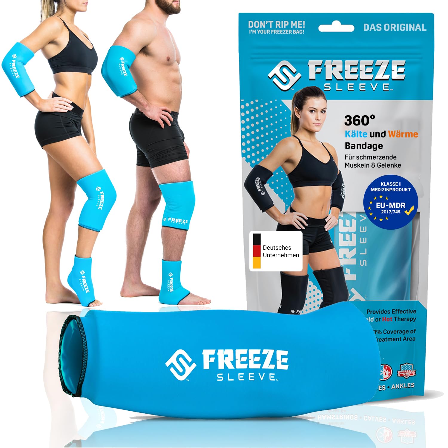 FREEZE SLEEVE Kühlbandage mit Wärmefunktion. Wiederverwendbar und hält von selbst mit 360° Wirkung Kühlpack für Knie Ellbogen Gelenke hilft bei Tennisarm Knieschmerzen