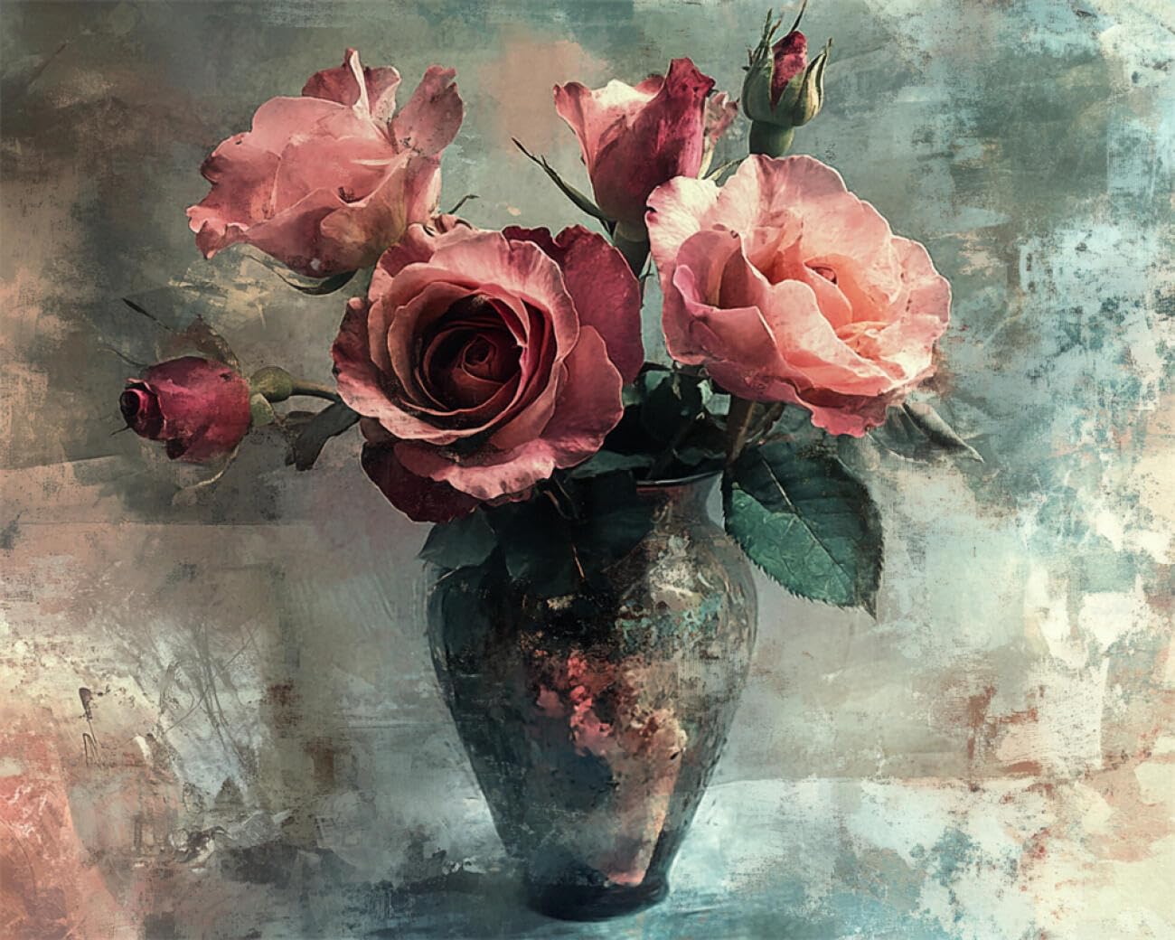 RKFLGEW DIY Seed Bead Embroidery Kits Watercolor Roses 50x70cm