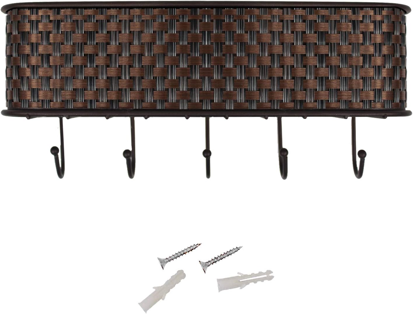 Blue Donuts Woven Mail Organizer with Key Holder for Wall – Brown Entryway Letter Holder can be Used as Key Organizer, Umbrella Holder, Dog Leash Holder, Shoe Horn Holder