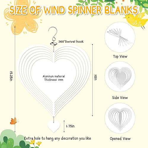 Miniatura 2 de 8 piezas de hilanderos de viento de sublimación en blanco de 10 pulgadas, hilanderos de viento de metal de aluminio 3D, decoración de jardín para