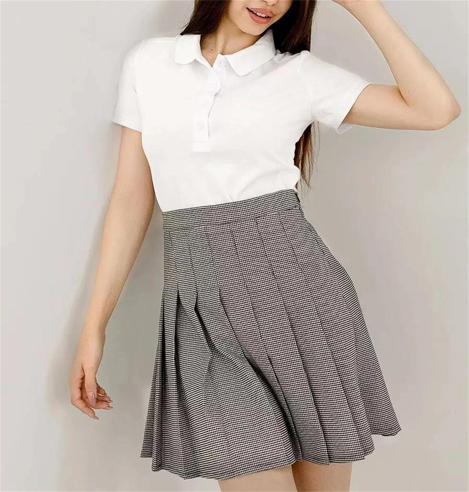 Genérico Polo Deportivo de Manga Corta para Mujer, Liso, con Cuello Vuelto, Transpirable, Ligeramente elástico, Informal, para Negocios (Blanco pequeño)
