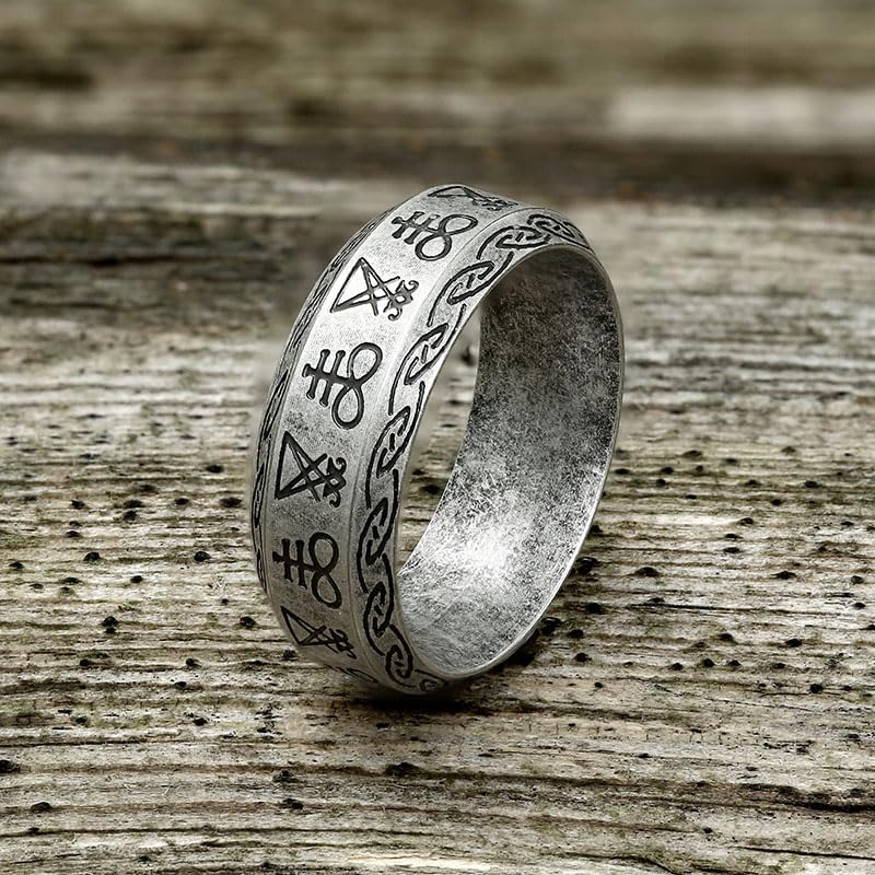 Leviathan Cross Lucifer Sigil Stainless Steel Ring – Satanic Symbol, Infinity Sign & Duality Chalice Design – Bold Gothic Jewelry for Men & Women