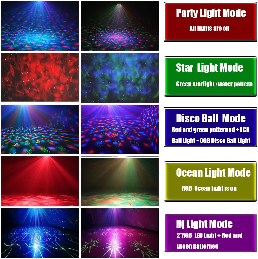 Disco Ball Party Lights,DJ Disco Lights Sound Activated LED Stage Strobe Light Star Ocean Projector with Remote Control for Home Decoration Parties Gift Club Bar Festival Christmas Birthday Wedding