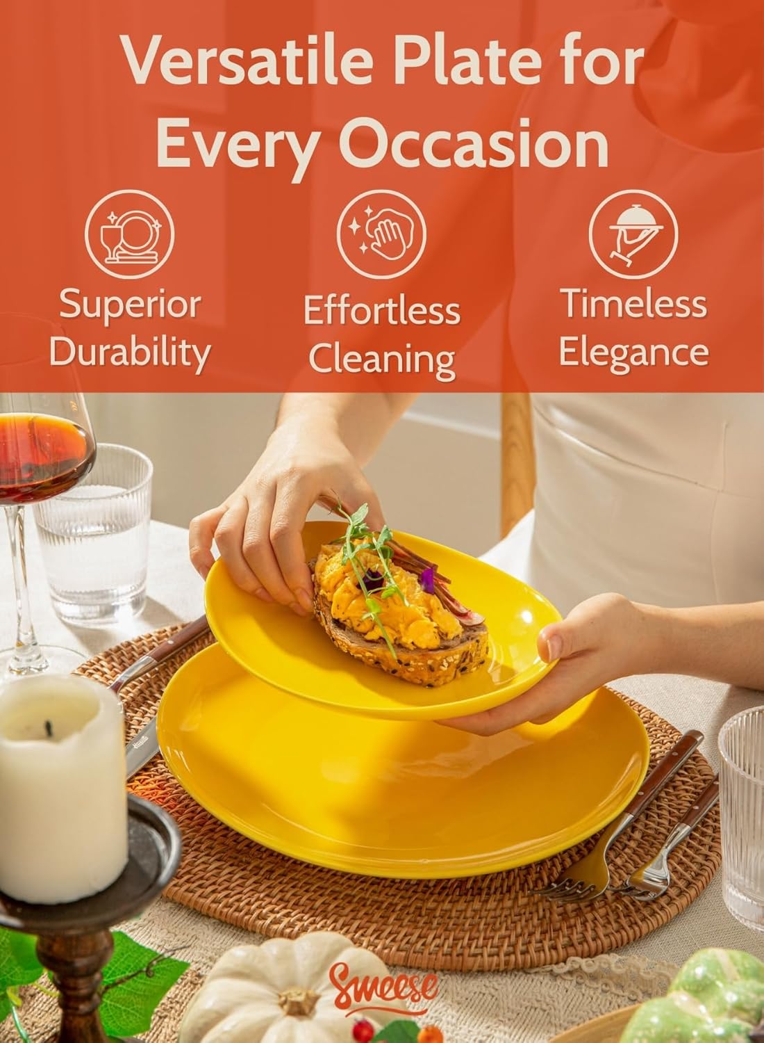 Sweese 7.8 Inch Porcelain Dessert Plates Set of 6 - Dishwasher, Microwave, Oven Safe, Chip-Resistant - Rainbow Palette - Image 4