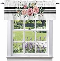 Vista 37 de Cenefas botánicas de acuarela para ventanas de cocina, cenefa de cortina de hojas verdes, cortinas cortas de rama de plantas con bolsillo