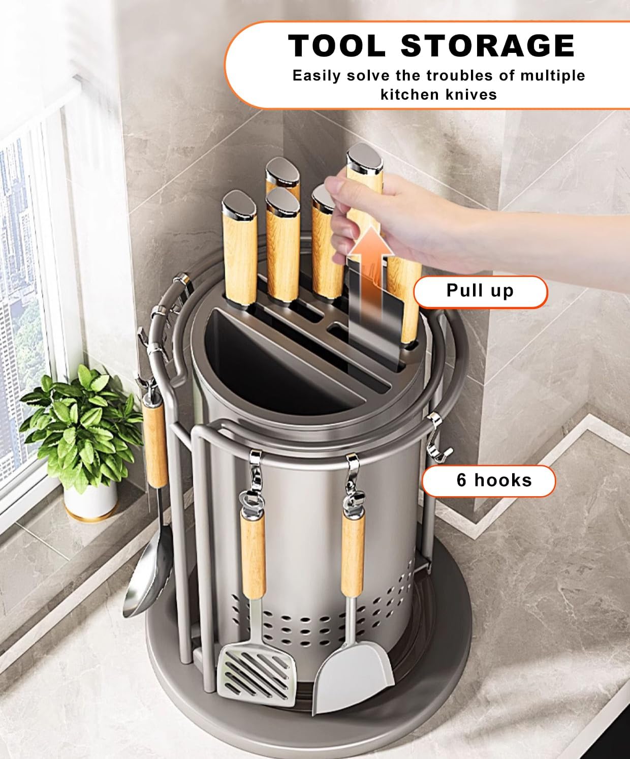 360°Rotating Knives Holder for Countertop, Utensil Holder for Kitchen, Multifunctional Cooking Utensil Crock for Kitchen Utensil Storage, Rotating Kitchen Utensil Holder