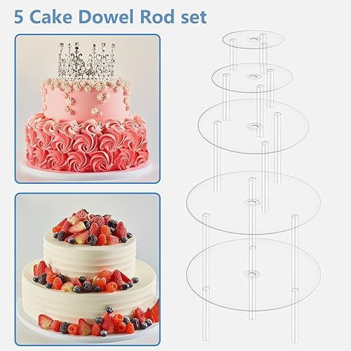 Miniatura 3 de 5 soportes separadores de pasteles, base para pastel con 15 varillas de plástico para tartas, reutilizables para pasteles apilados escalonados, para