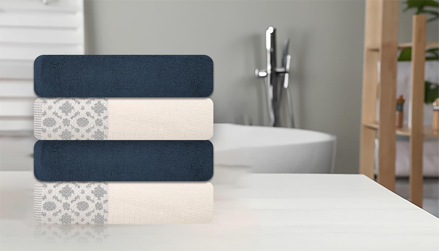 ELITE 4 Pack Luxury Jacquard Bath Towel Set – 100% Cotton, 600 GSM Ultra Soft & Absorbent Towels – Elegant Floral Pattern – 4 Large Bath Towels 27"x54" for Bathroom, Gift Spa & Hotel (China Blue)