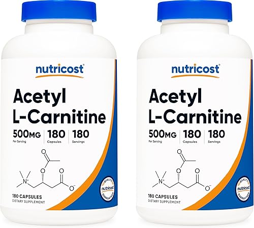 Nutricost Acetil L-carnitina 500 mg, 180 cápsulas - Sin OMG y sin gluten (2 botellas)