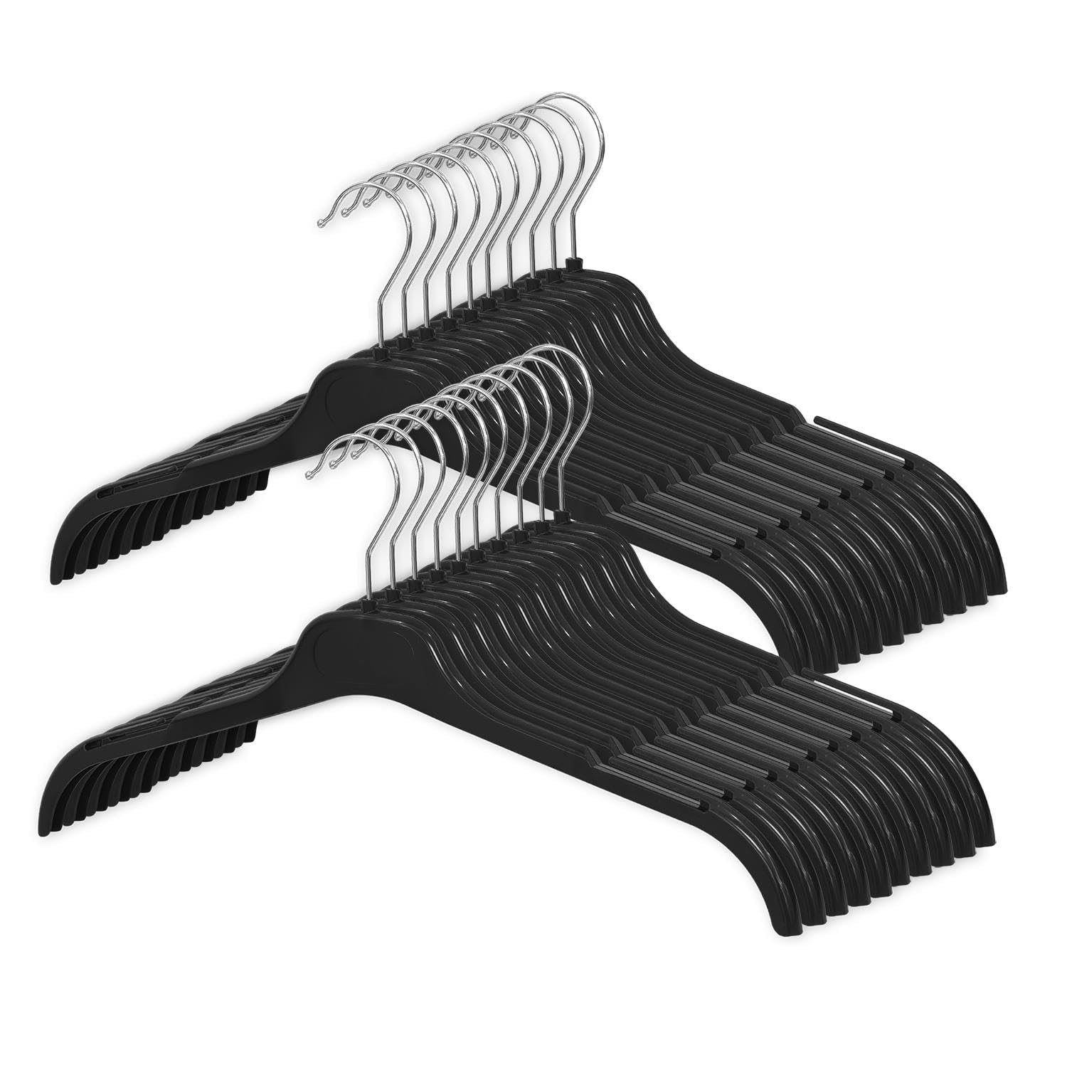 LIVHOME 20 Pack Black Strong Hangers, Durable 43cm Extra Wide Clothes Hangers with Notches, Non-Slip Shirt and Coat Hangers for Adults, Strong Closet Organizers with Swivel Hooks