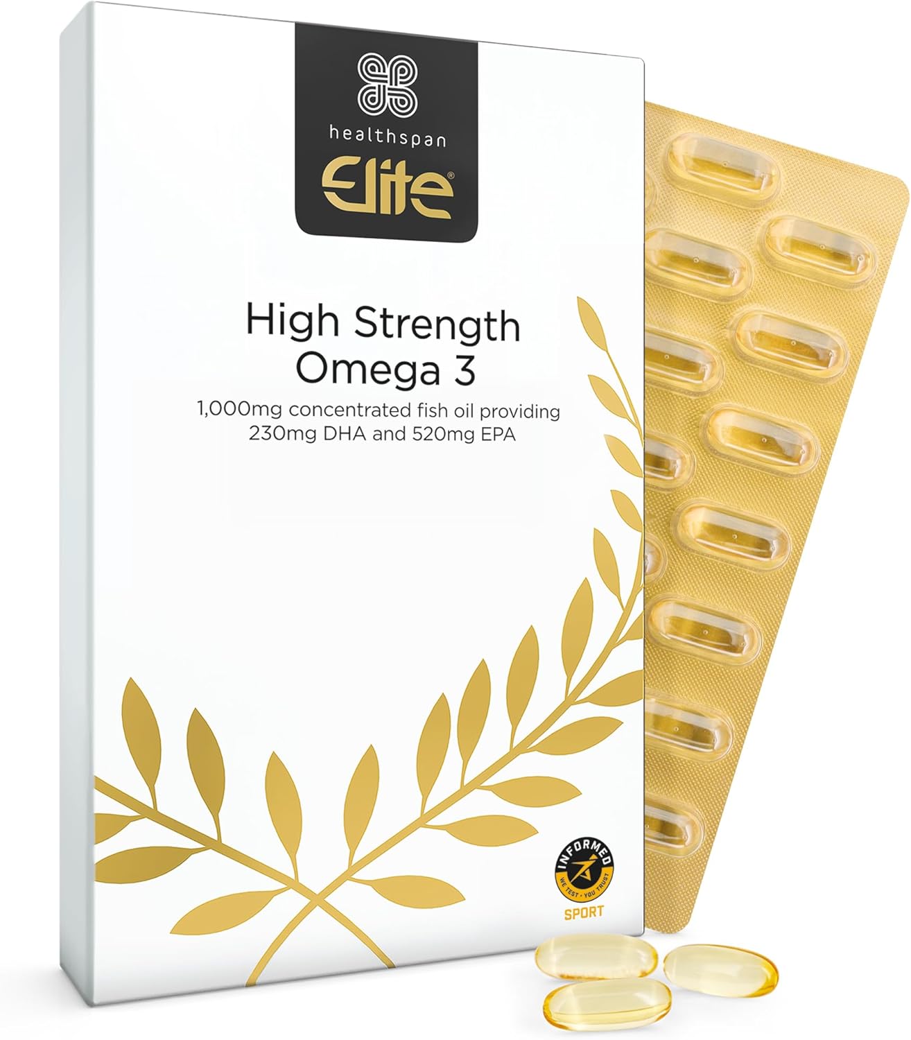 Healthspan Elite Omega 3 1,000mg (4 Months’ Supply) | Support Your Brain, Heart & Eye Health | 230mg DHA & 520mg EPA | All Blacks Official Partner | Sustainably Sourced | Informed Sport Accredited