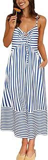 Womens Summer Maxi Dresses 2025 Trendy Striped Vacation Boho Beach Spagh...