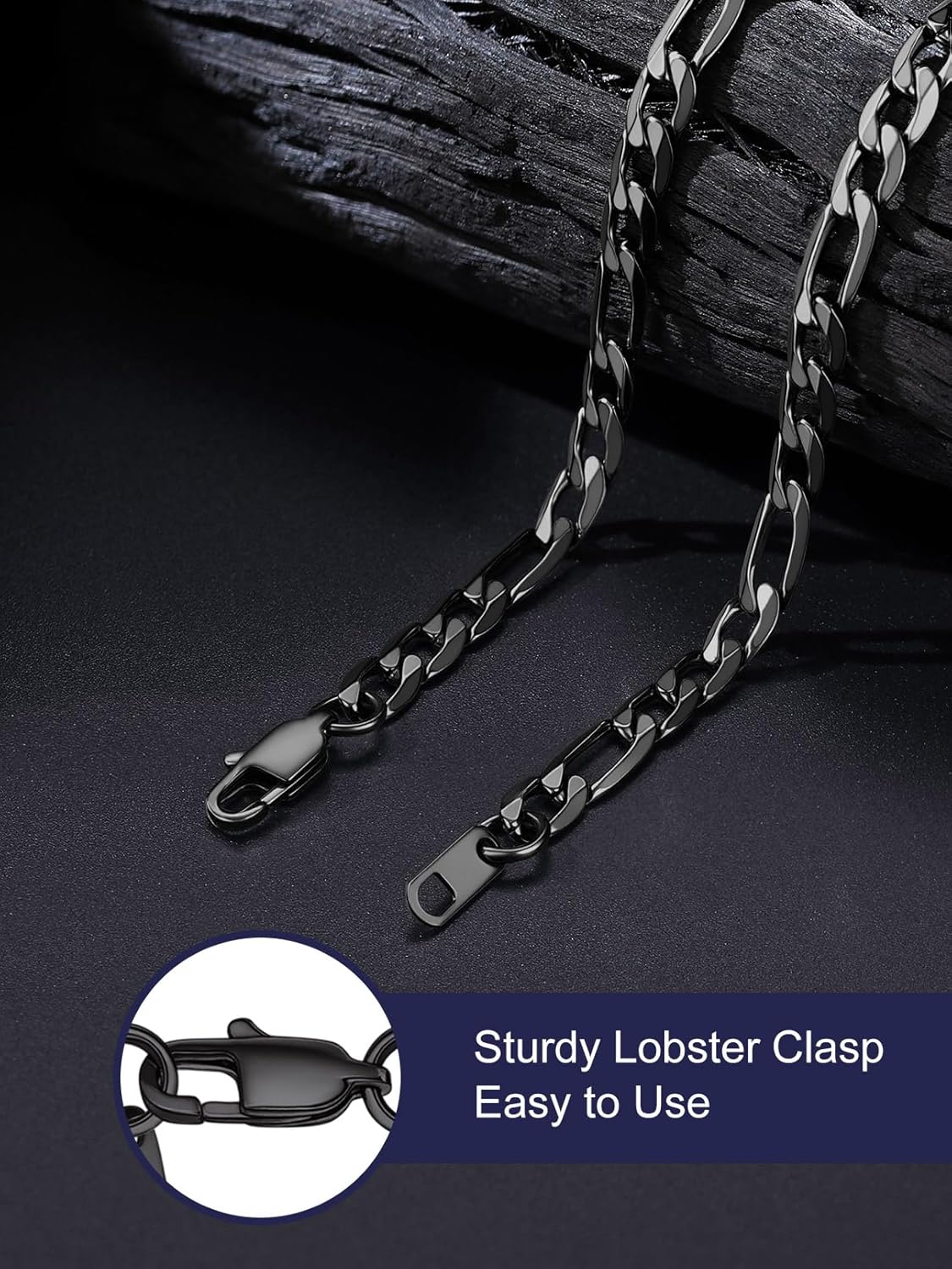 Bandmax Stainless Steel Figaro Chain Necklaces for Men Women, Silver/Gold/Black 4MM/6MM/9MM Flat Italian Style Figaro Link Chains Length 14"-30", Gift Packed - Image 3