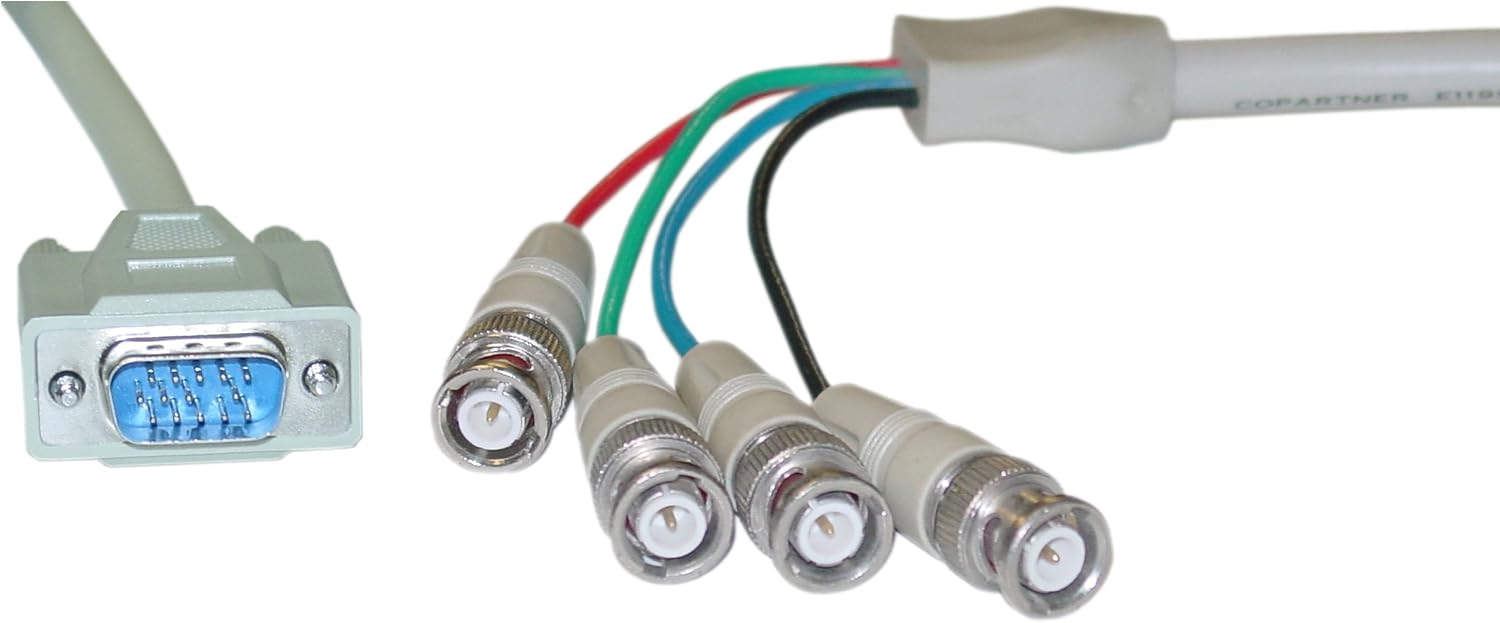 CableWholesale SVGA to BNC Cable, HD15 VGA to 4 BNC Monitor Breakout Cable with Ferrite Bead, SVGA Male/Male BNC Cable, Double Shielded, Beige, 6 Feet