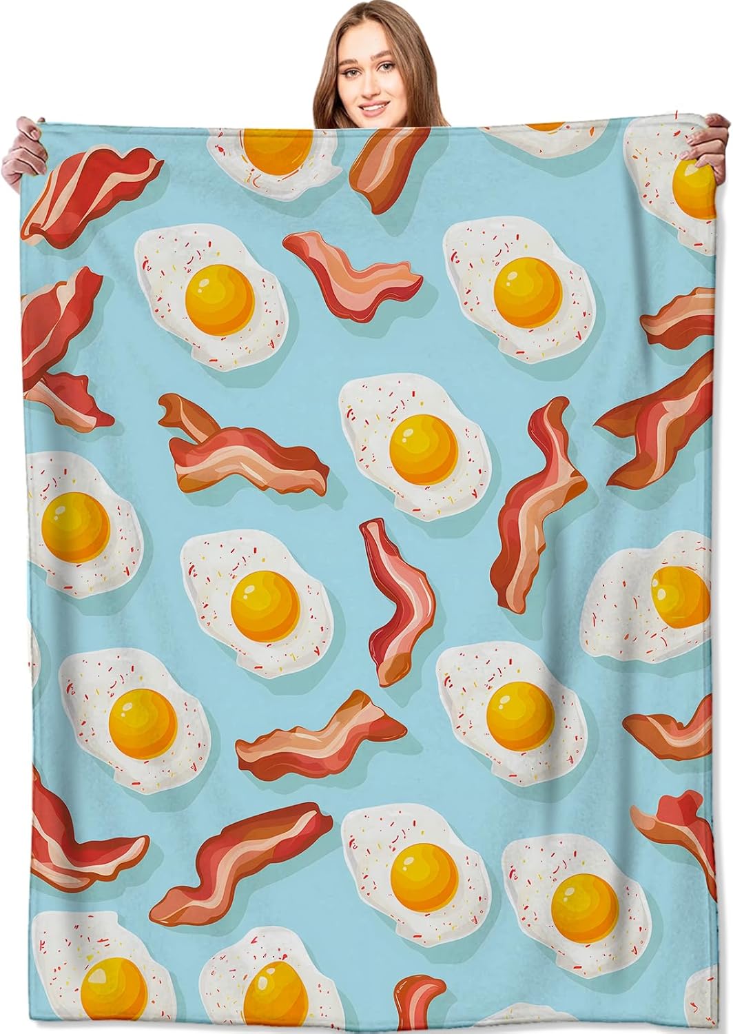Bacon and Egg Blanket Fun Food Throw Blankets,Gifts for Kids Woman Girls & Breakfast Lovers,Lightweight Soft Fleece,for Sofa Couch Bed Room Modern Decor 50x60in