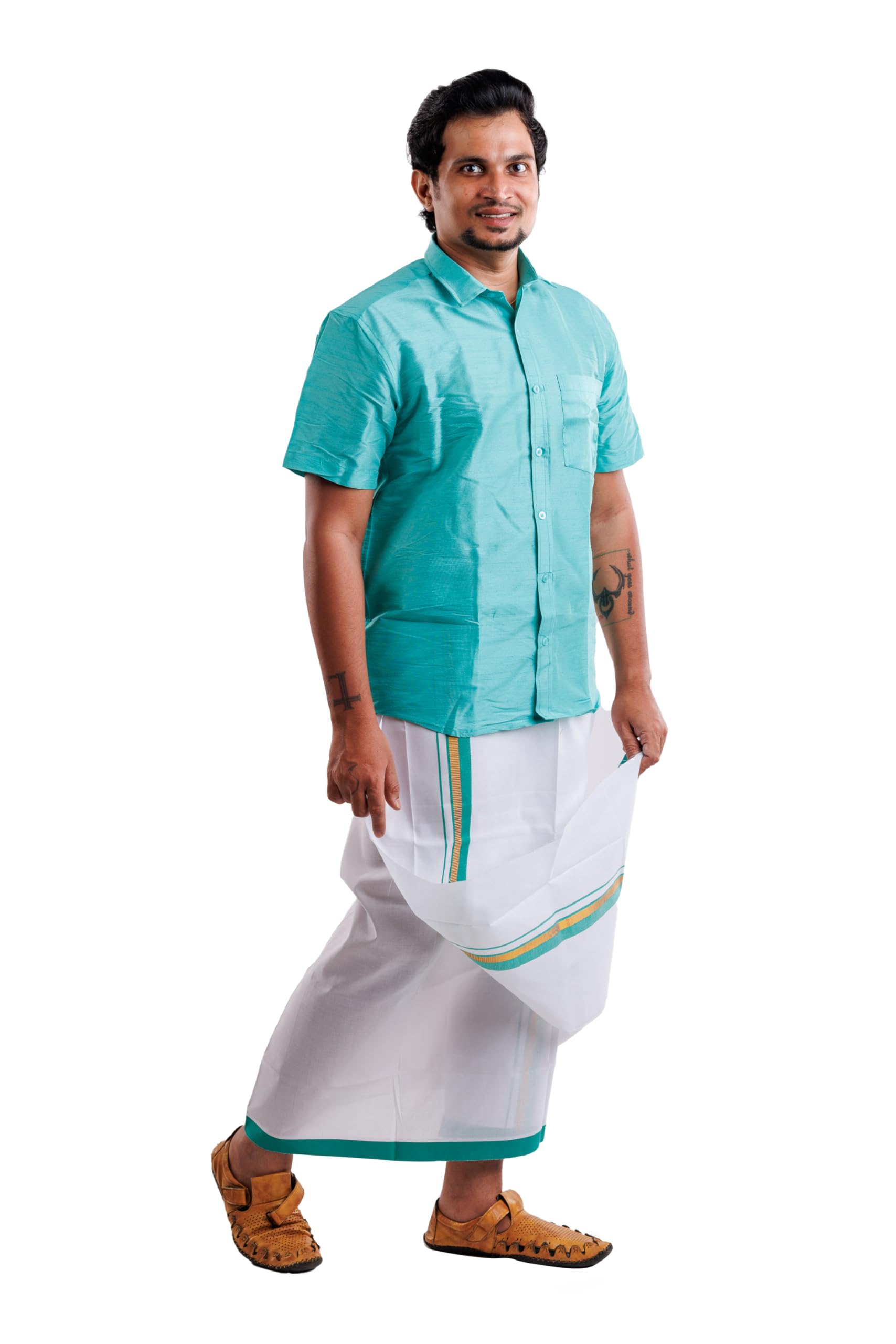 ethazh Men’s Cotton Half Sleeve Shirt and Dhoti Set Perfect for Festivals, Parties, and Everyday Wear…-picture-38