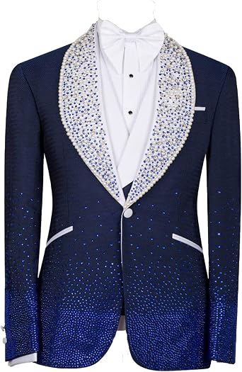 Mens Luxury Tuxedo with RoyalBlue Stone Shawl Lapel One Button Dinner Blazer for Prom Party Wedding