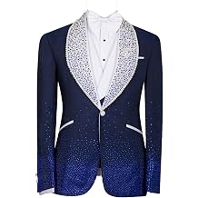 Mens Luxury Tuxedo with RoyalBlue Stone Shawl Lapel One Button Dinner Blazer for Prom Party Wedding