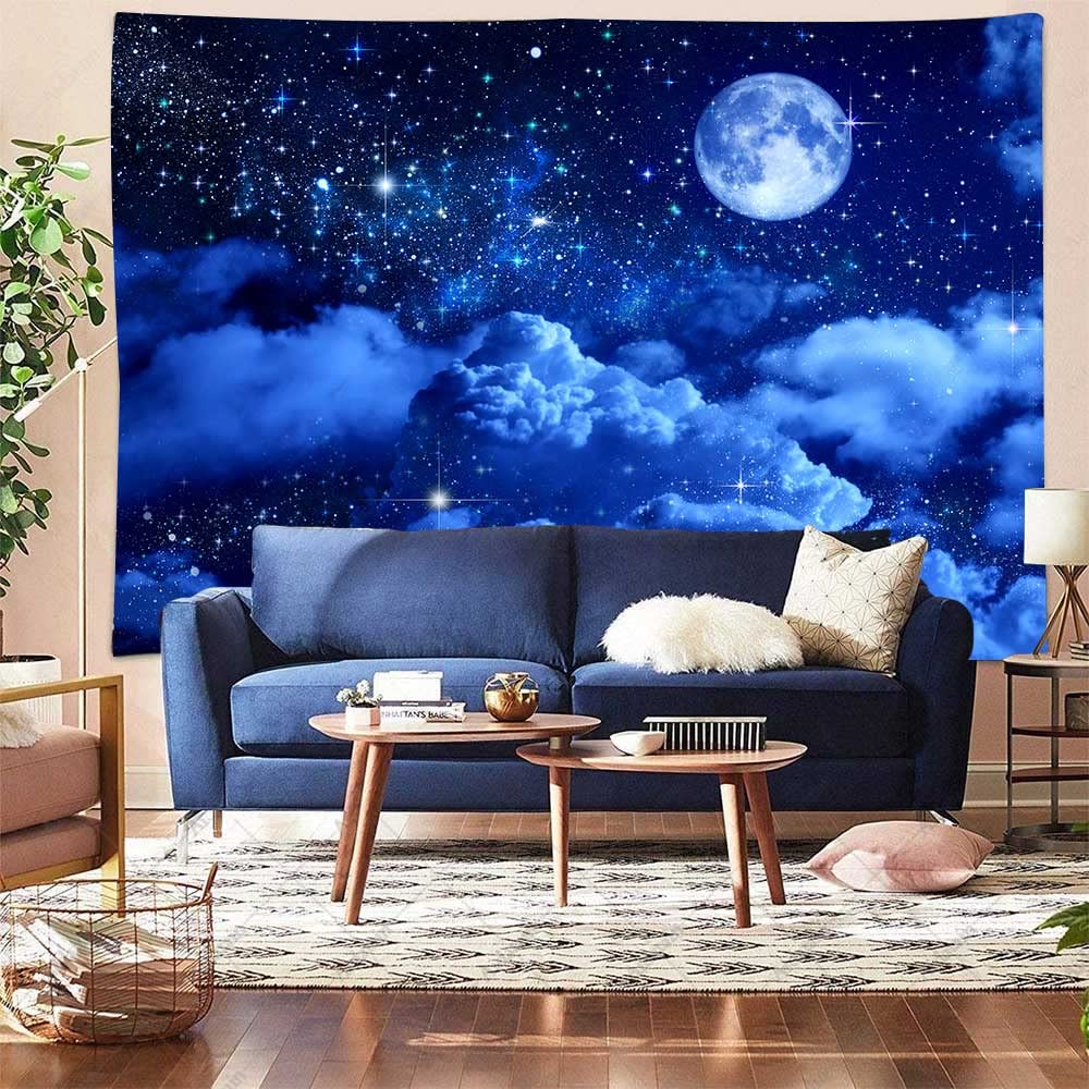 Amazon.com: Aidatain Moon Tapestry Blue Sky Night Cloud Crescent